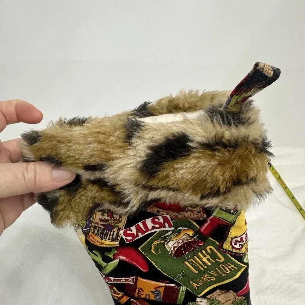 Christmas Stocking Chile Peppers Hot Salsa Tequila Spicy Faux Fur Trim Lined 14